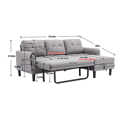 Modular Sectional Sofa with Storage Chaise, Pull Out Sleeper Sofa Bed with Chaise