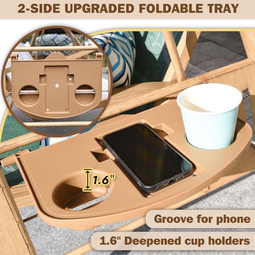 3 Person Patio Swing Outdoor Swing for Adults with Adjustable Canopy &Upgraded Cup Holders Textilene Fabric Porch Swing Chair with Stand Heavy Duty