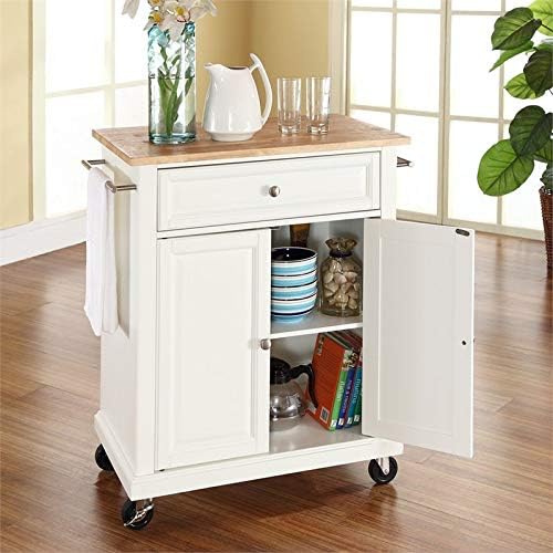 Pemberly Row Natural Wood Top Kitchen Cart in White