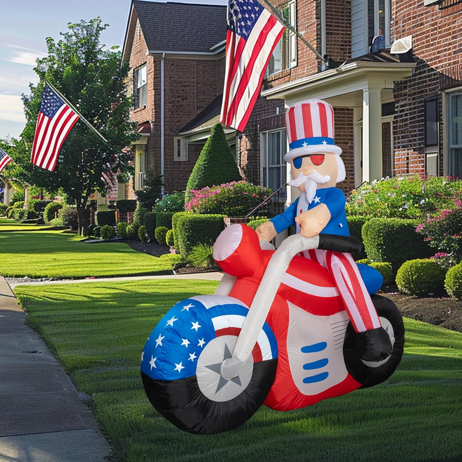 Dazzle Bright 4th of July Inflatable Decorations, 6FT Uncle Sam on Motorcycle Pre-Lit LED Independence Day Decor