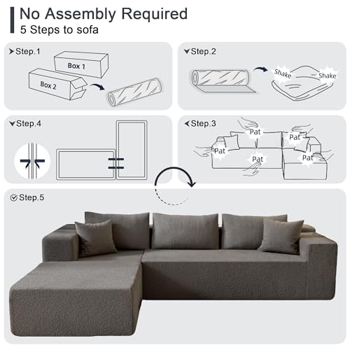104" Sectional Couches for Living Room, Modular Sectional Sofa with Deep Seat, L-Shape Couch with Chaise, Cloud Couch for Living Room Bedroom
