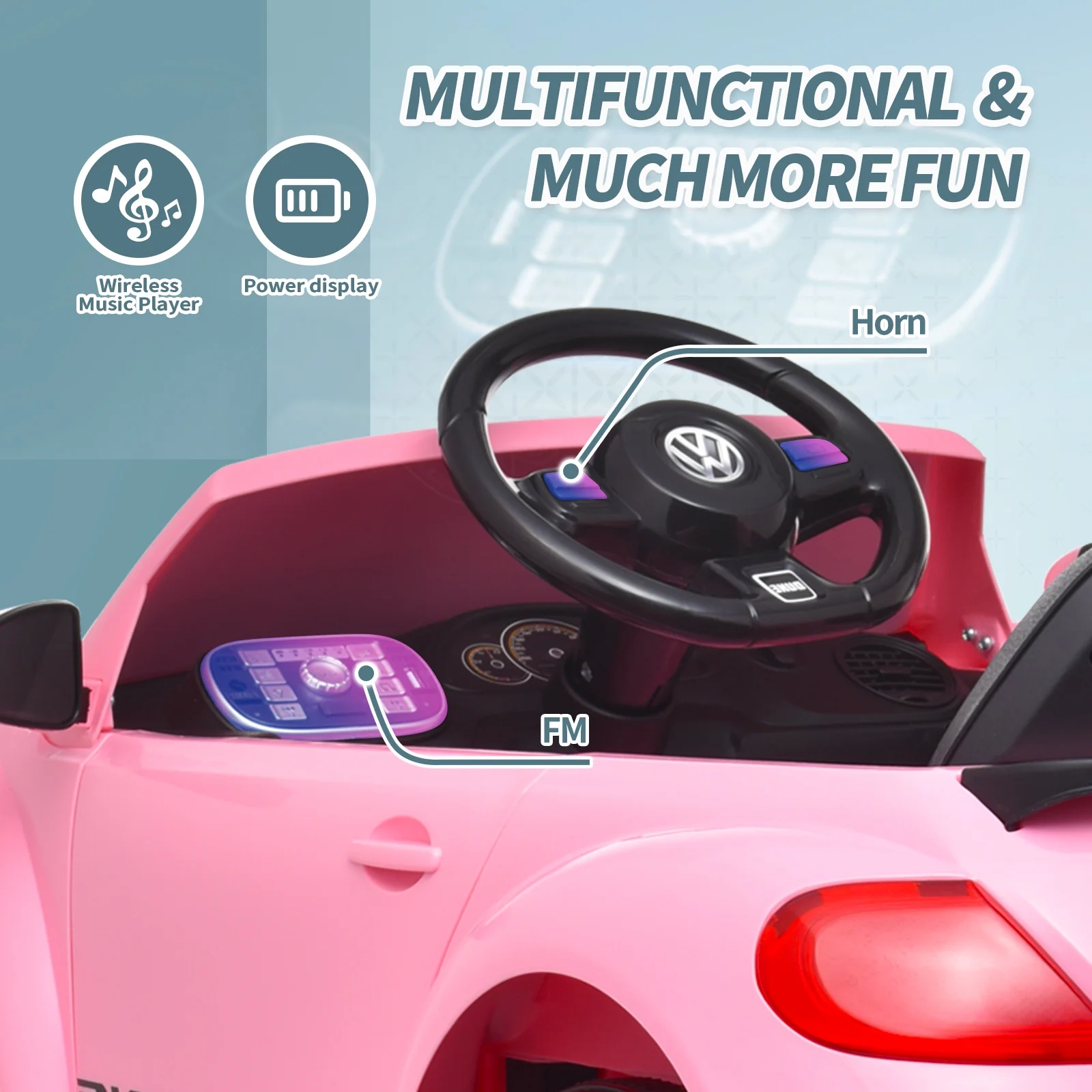 Joywhale 12V Kids Ride on Car Licensed Volkswagen Beetle Battery Powered Electric Vehicle for Kids, with 2.4G Remote Control