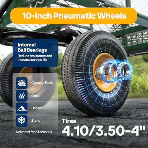 VIVOHOME Heavy Duty 880 Lbs Capacity Mesh Steel Garden Cart Folding Utility Wagon with Removable Sides and 4.10/3.50-4" Wheels 10 inch Tire (Black)