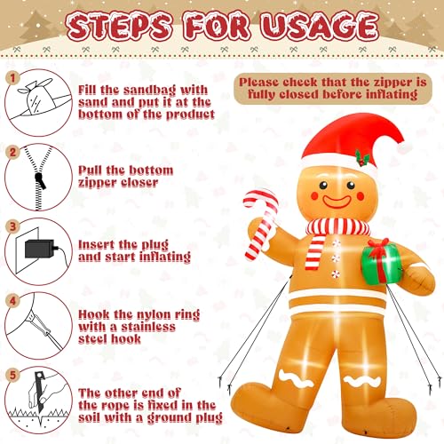 15FT Christmas Inflatables, Giant Inflatable Santa Claus Holding Gift Bags, Blow Up Christmas Santa Claus with 8pcs LED