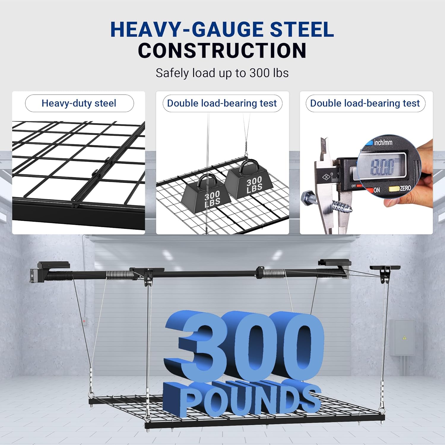 FLEXIMOUNTS Garage Lifting Metal Rack, 4x4 Ft Overhead Garage Storage Racks, Adjustable Heavy-Duty Ceiling Organization System, 300lbs Weight