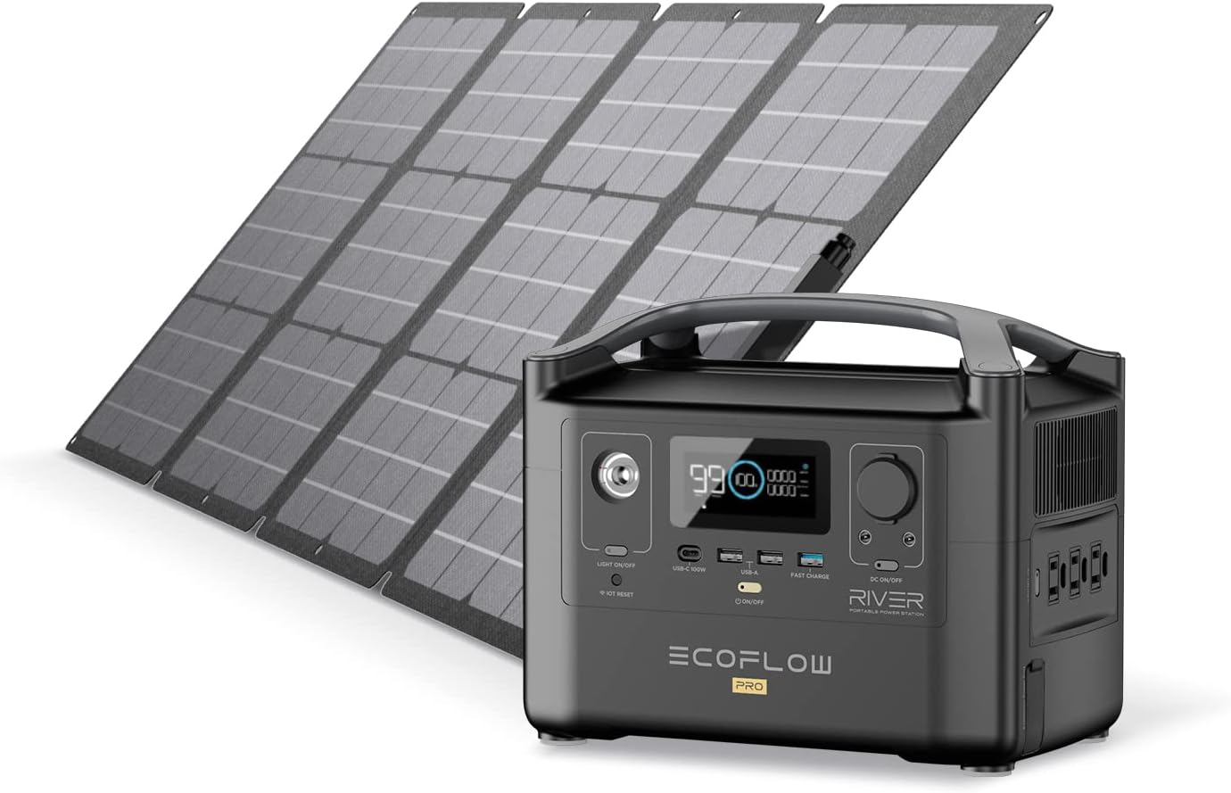 EF ECOFLOW RIVER Pro Solar Generator 720Wh with 110W Solar Panel, Portable Power Station Power Multiple Devices, Recharge 0-80% Within 1 Hour
