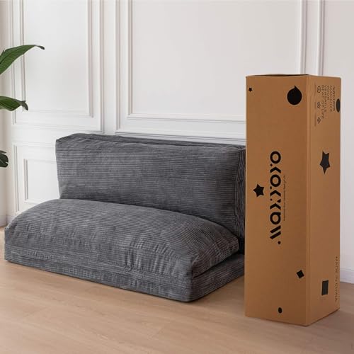 MAXYOYO Bean Bag Bed Folding Sofa Bed Floor Mattress for Adults, Extra Thick and Long Floor Sofa with Corded Washable Cover, Dark Grey, 30x95 Inch