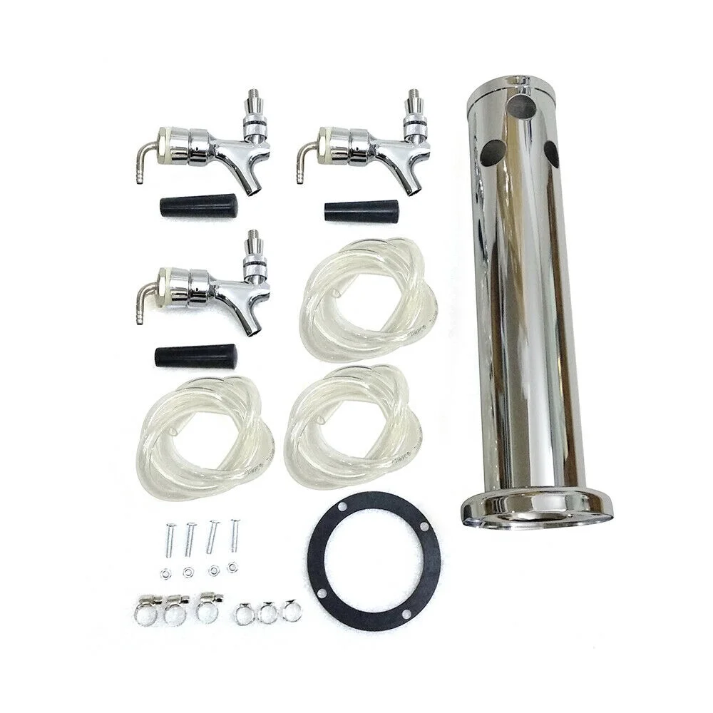 DENEST Beer Dispenser Beer Tower Homebrew Bar Beer Dispenser Stainless Steel Silver (3 Taps)