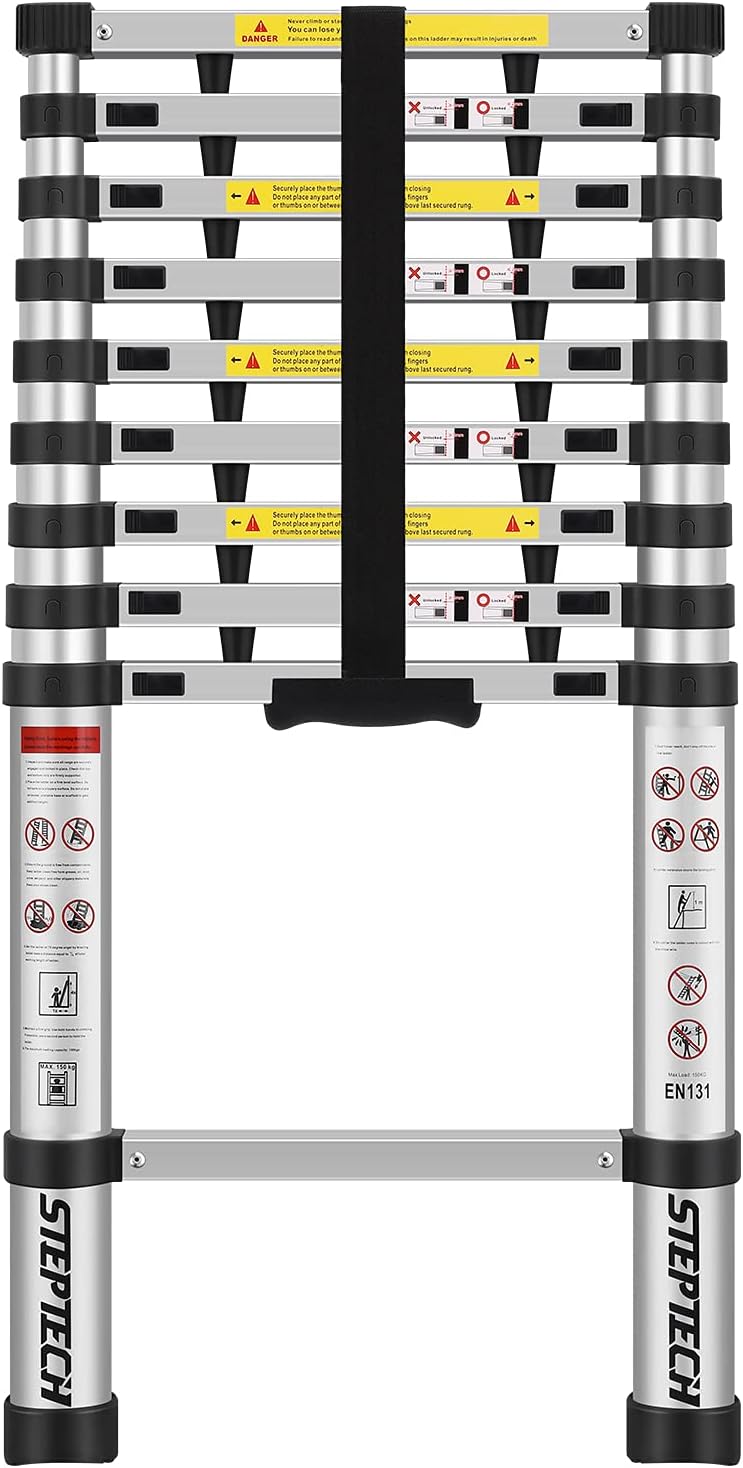 STEPTECH Telescoping Ladder 9.5 ft Aluminum Telescopic Extension Ladder Anti-Pinch Collapsible Ladders for Home Lightweight Compact Portable Ladder