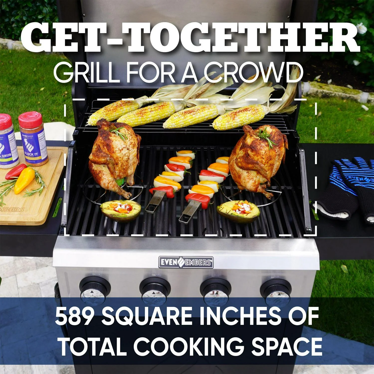 Even Embers Gas 4-Burner Grill, Silver/Black