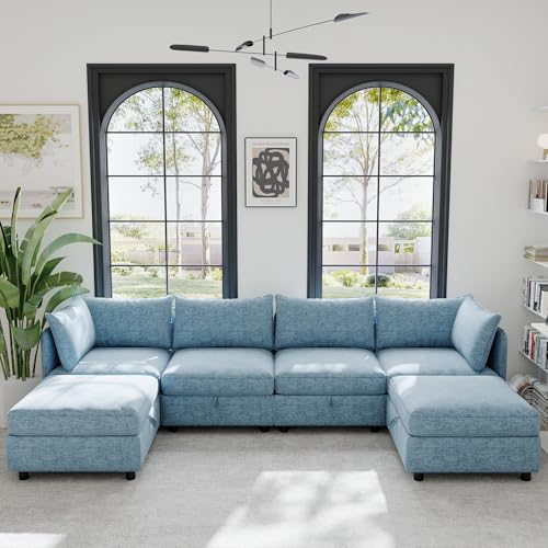 Oversized Modular Storage Sectional Sofa Customizable Seating Group Sofa&Couch Convertible Sleeper Sofabed with Movable Ottomans and Seat