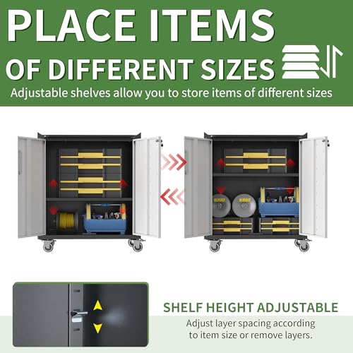Metal Garage Storage Cabinet with Wheels,Locking Rolling Tool Cabinet with Drawers and Shelves for Home, Office, Garage & Workshop