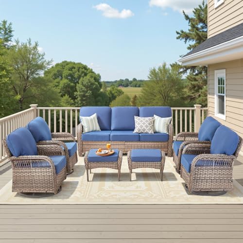 7 Pieces Outdoor Furniture Set with Swivel Chairs