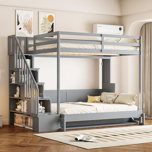 Queen Size Farmhouse Murphy Bed Cabinet with Charging Station, Foldable Platform Bed Frame with 2 Storage Drawers
