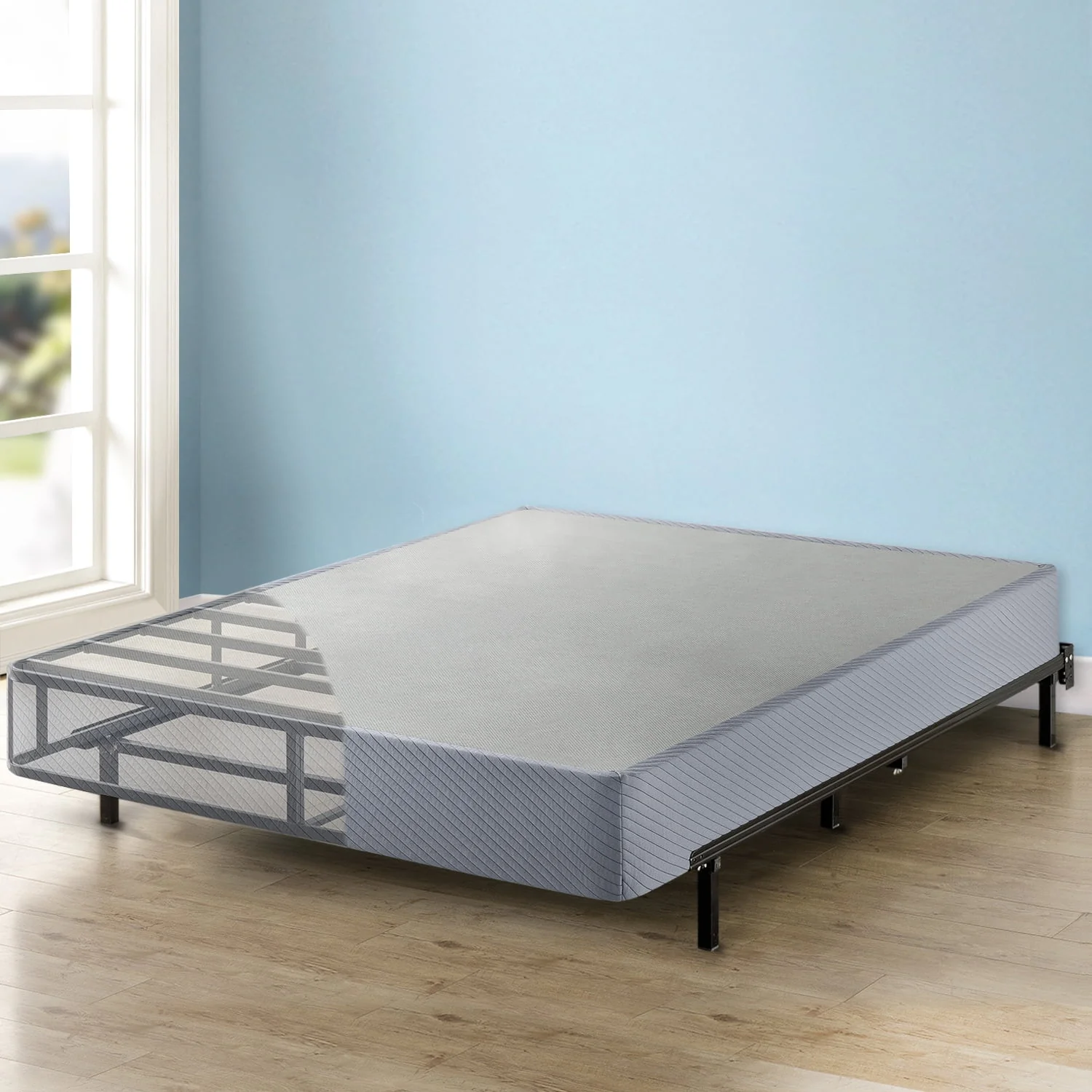 Mellow 9 Box Spring, Heavy Duty Steel, Easy Assembly, Navy, Queen