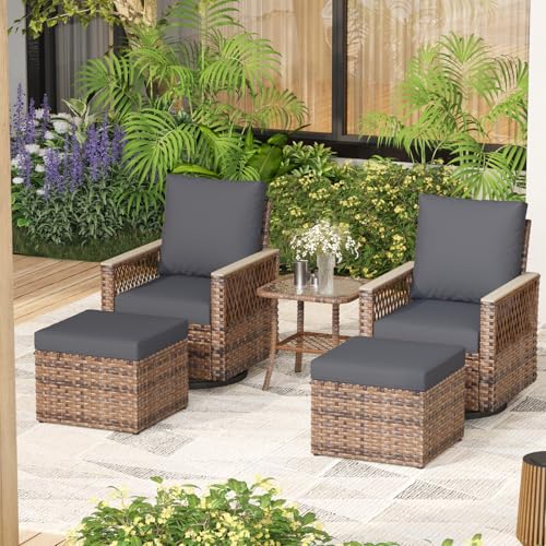 MELLCOM 4 Pieces Patio Furniture Set, Outdoor Wicker Chairs with Ottomans
