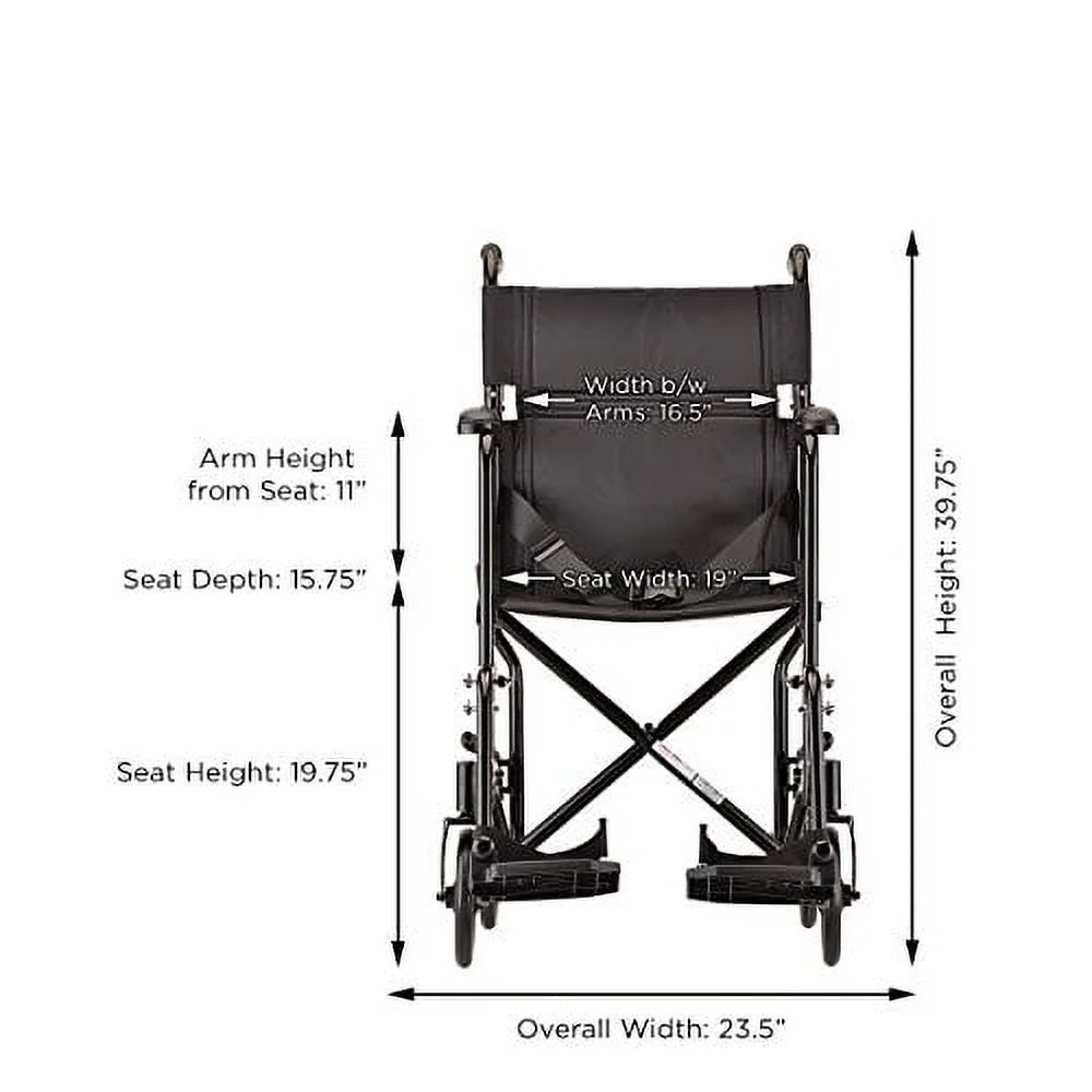 NOVA Medical Products Steel Transport Chair, Black, 19 Inch, 23 Pound