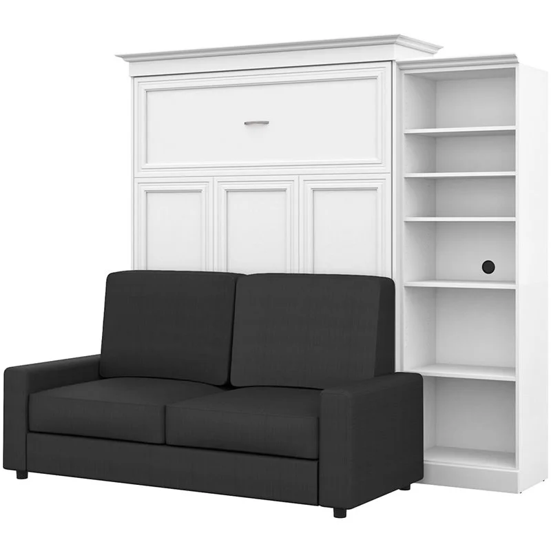Atlin Designs Wood Queen Murphy Bed with Sofa & Organizer in White/Gray