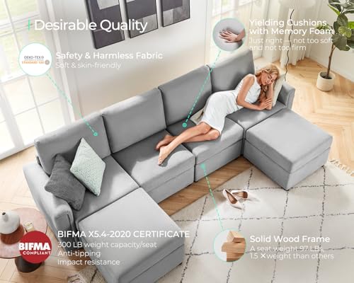 LINSY HOME Modular Sectional Sofa, Convertible U Shaped Sofa Couch with Storage, Memory Foam, Modular Sectionals with Ottomans