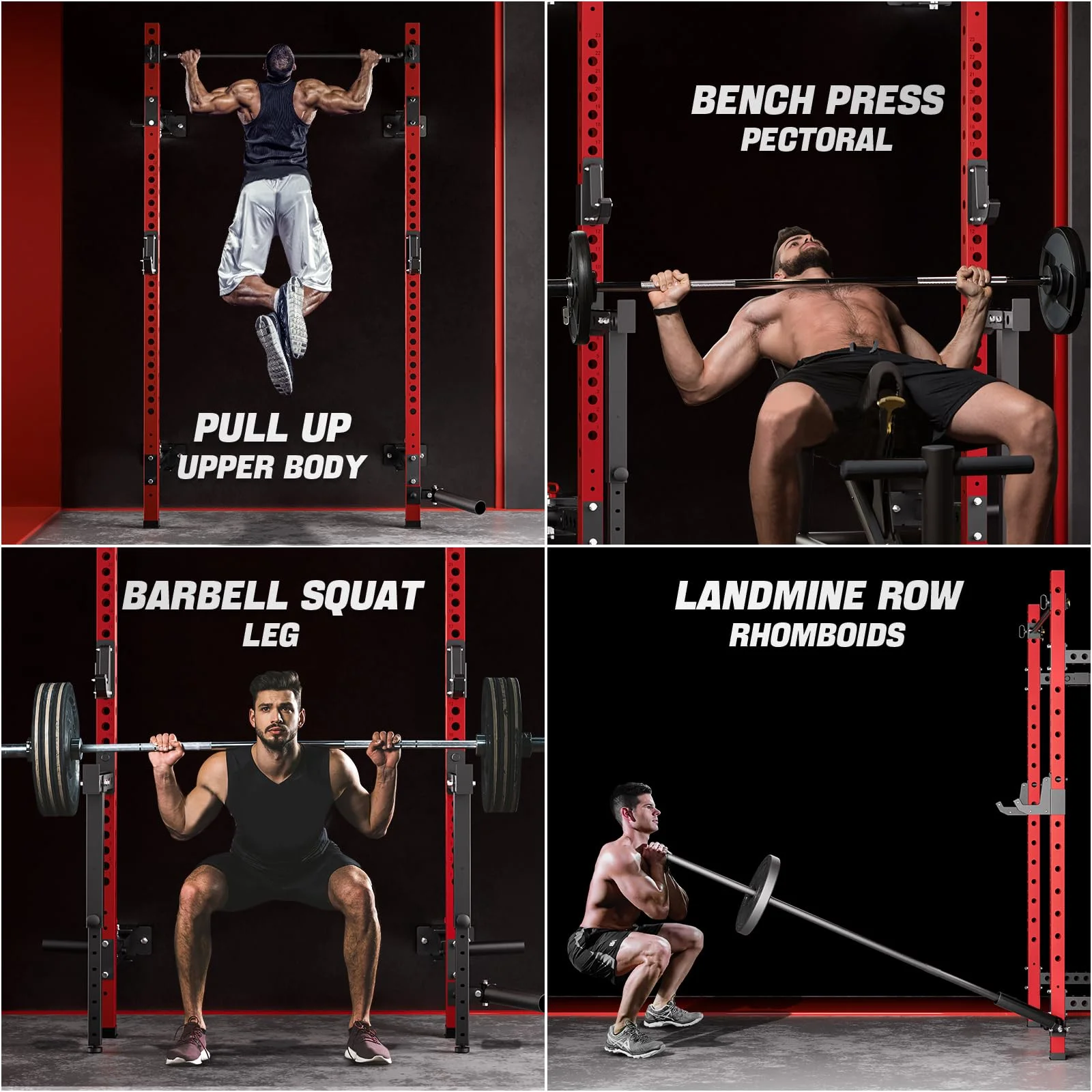 Eisenlink Foldable Power Cage, 1000LBS Capacity Wall Mounted Squat Rack with Quick Remove Pull-Up Bar, J-Hooks, Landmine