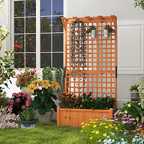 Giantex 2 Pcs Raised Garden Bed with Trellis & Roof, 72.5" Wooden Garden Bed, High Trellis for Plant Flower Climbing Pot Hanging