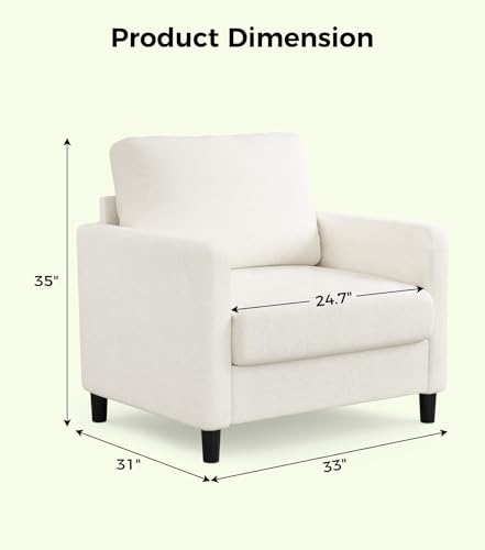 Sofa Accent Chair, 33" Reading Chair for Bedroom, Tool-Free Setup Living Room Accent Chairs, Comfy Arm Chairs Living Room, All-Wood Reading Nook