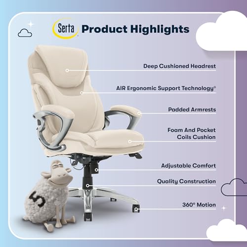 Serta Bryce Executive Office Chair, Ergonomic Computer DeskChairs with Patented AIR Lumbar Support, Comfy Body Pillows, Height Adjustable