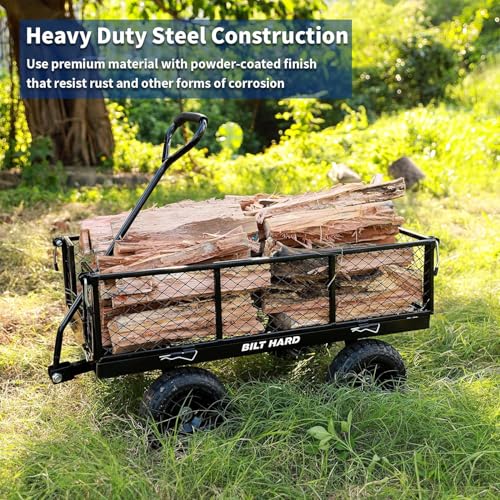 BILT HARD 880 lbs 10" Flat Free Tires Steel Garden Cart with 180° Rotating Handle and Removable Sides
