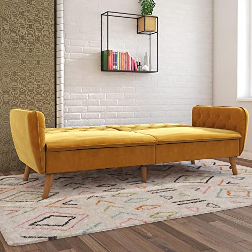 Novogratz Tallulah Memory Foam Futon, Convertible Couch, Camel Faux Leather