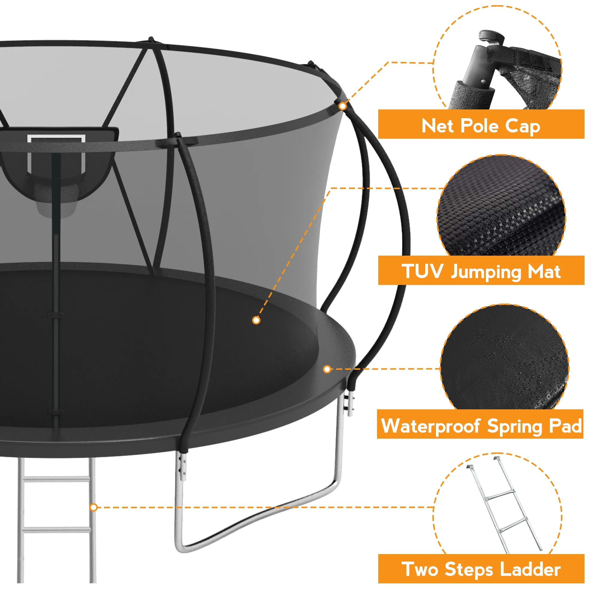 KOFUN Trampoline with Basketball Hoop & Light, 1500lbs 10FT 12FT 14FT 16FT Trampoline for Adults and Kids