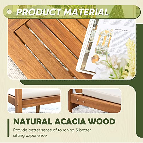 Flamaker Patio Chairs 3 Piece Acacia Wood Patio Furniture with Coffee Table & Cushions Outdoor Conversation Set Balcony Chairs for Porch, Deck