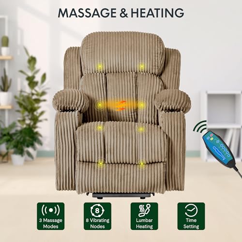 FLEXISPOT XL31 Power Lift Recliner Chair for Elderly, Electric Lift Chair with Massage & Heat, PU Leather Reclining Sofa w/Cup Holders