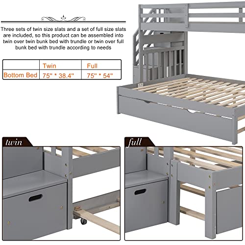Harper & Bright Designs Stairway Twin Over Twin/Full Bunk Bed with Twin Size Trundle and Drawers