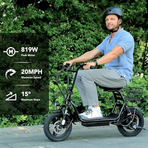 Caroma Peak 500W/800W/1200W Electric Scooter with Seat for Adults,up to 30 Miles&20MPH, 14" Fat Tire