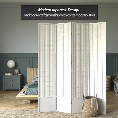 Red Lantern 7 ft. Tall Window Pane Shoji Screen-White-3 Panels Room Divider