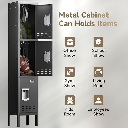 Locker Metal Storage Cabinet, Steel Office Storage Lockable Lockers for Employees Kids School Gym Home Garage Locker with Mirror & Hooks (5 Doors