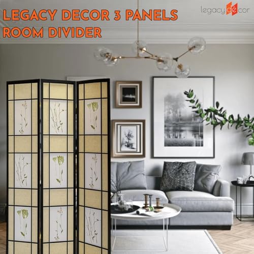 Legacy Decor 3 Panels Room Divider - Portable & Foldable Freestanding Room Privacy Screen - 71” Tall Botanical Floral Dressing Screen