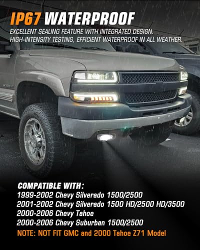 LED Headlights Assembly Headlamps Replacement for 1999-2002 Chevy Silverado 2000-2006 Suburban 00-06 Tahoe Sequential Turn Signal Hi/Low Beam DRL