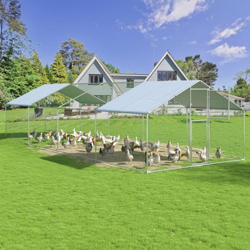 Polar Aurora Metal Chicken Coop, Large Outdoor Chicken Pen, Walk-in Chicken Run for 6-20 Chickens