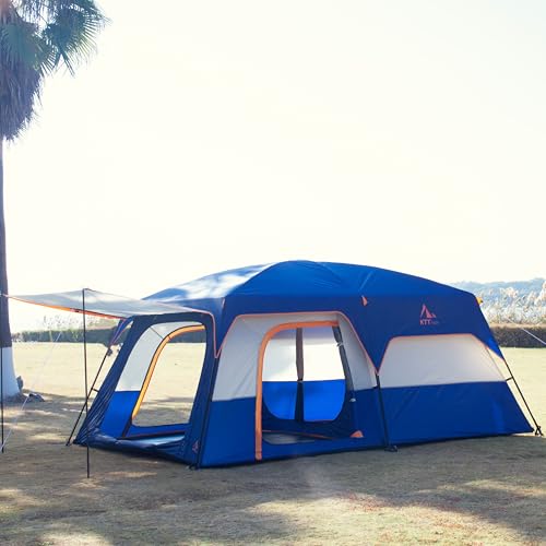 KTT Extra Large Tent 10-12-14 Person(Style-B),Family Cabin Tents,2 Rooms,3 Doors and 3 Windows with Mesh,Straight Wall,Waterproof,Double Layer