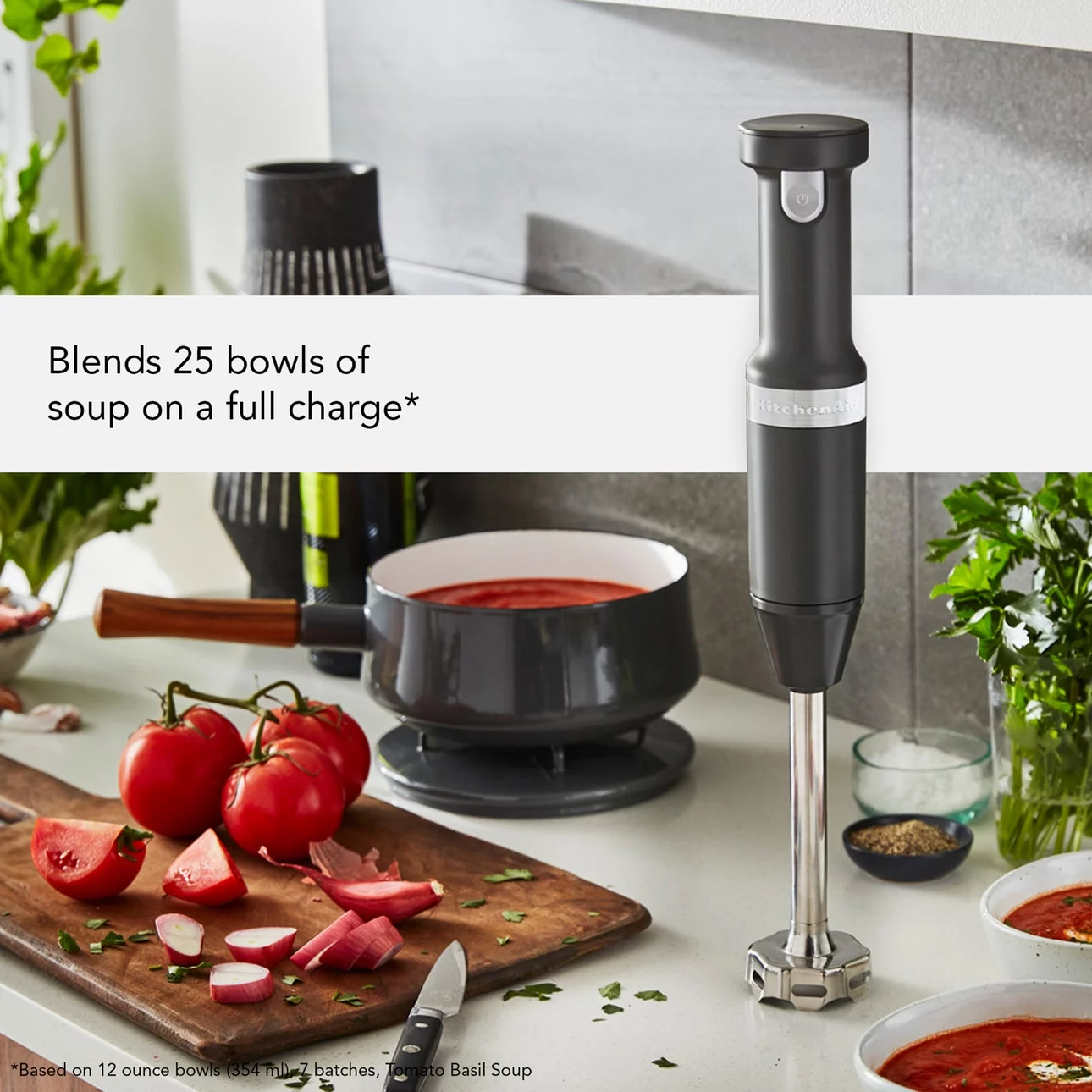 KitchenAid Cordless Variable Speed Hand Blender with Chopper and Whisk Attachment, Charcoal Grey, KHBBV83