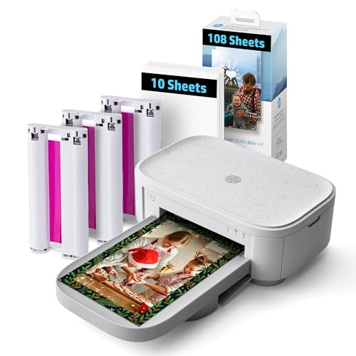 HP Sprocket Studio Plus 4x6 Wireless Instant Photo Printer, 118 Sheets + 3 Cartridges, Wi-Fi, Premium Dye Sublimation, Compact Home Use
