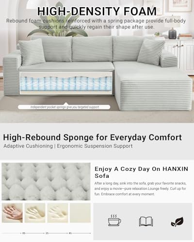 105 Inch Cloud Sectional Couch,Modern Modular Sectional Sofa with Deep Seat,Corduroy Boneless Couches with L-Shape Chaise for Living Room Bedroom
