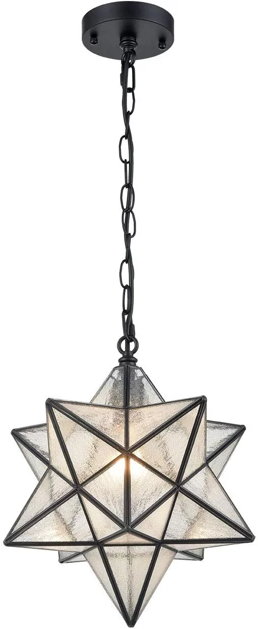 Milano  Moravian Star 14'' Pendant Light Seeded Glass Star Lights with Hanging Chain