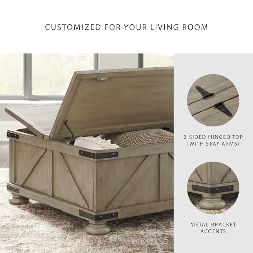 Signature Design by Ashley Valebeck Farmhouse Lift Top Coffee Table with Storage, Distressed Brown & Black Finish