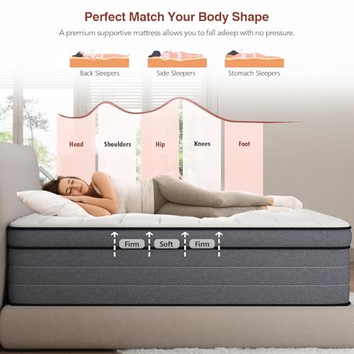 King Size Mattress, 14 Inch King Hybrid Mattress in a Box with Gel Memory Foam and Pocket Springs, Medium Plush Feel