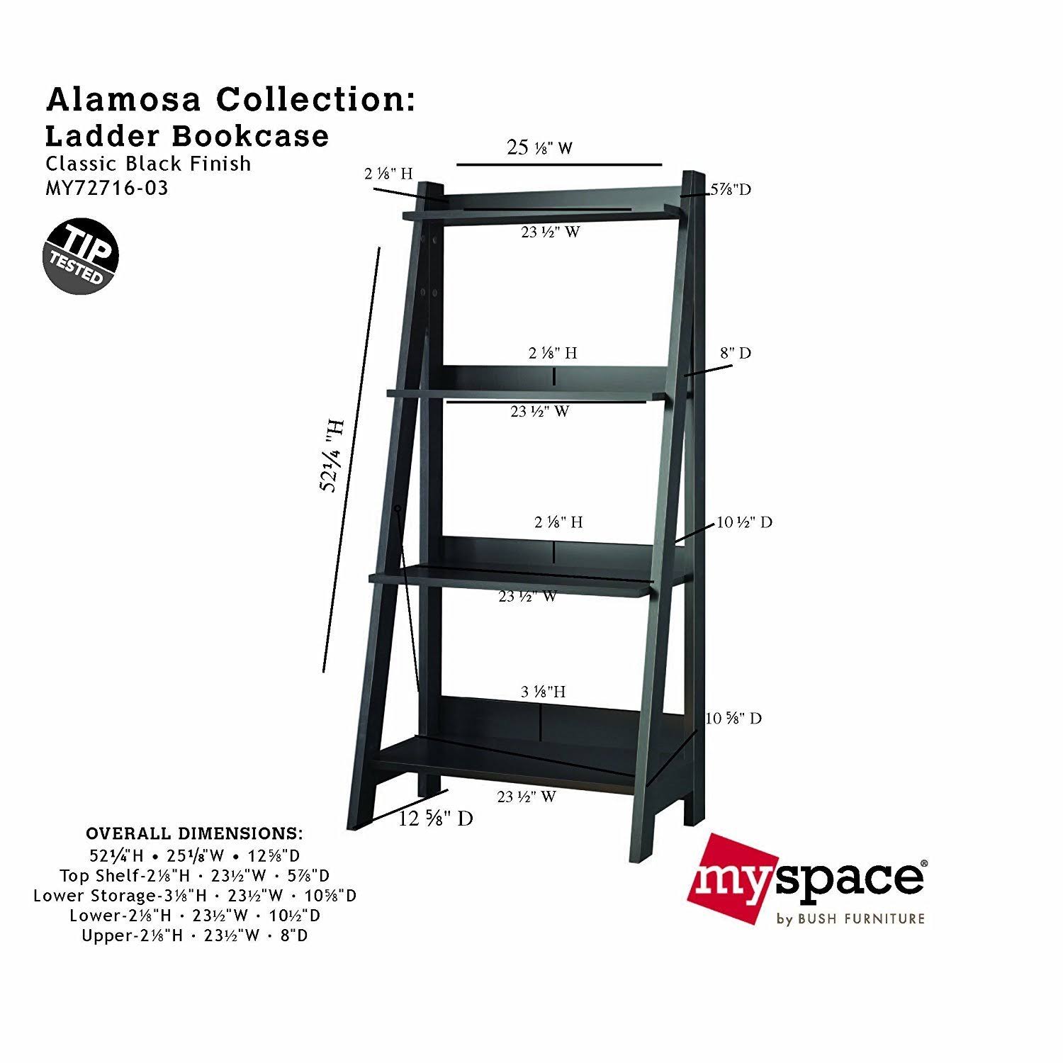 Bush Furniture Alamosa Classic Black Ladder Bookcase