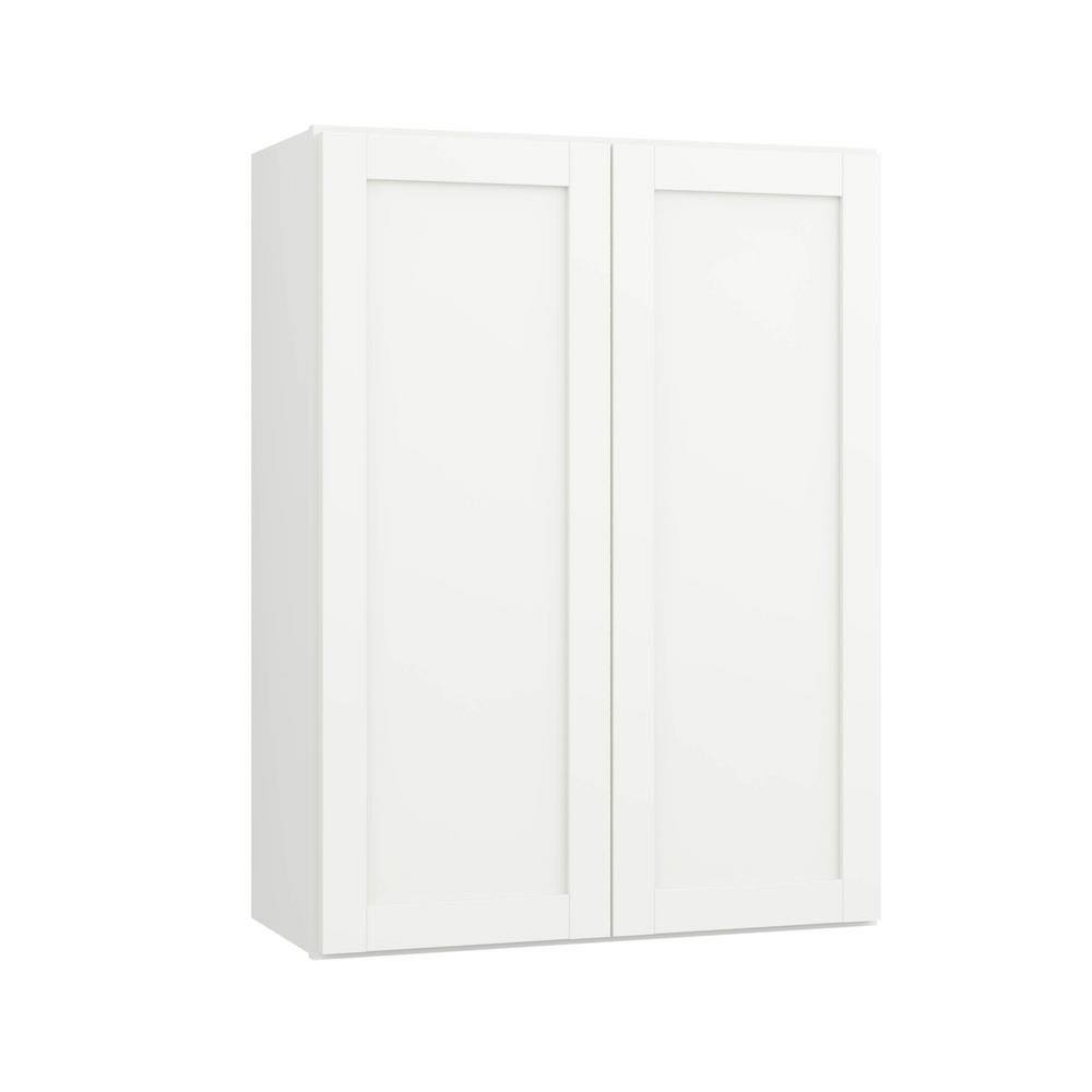 Hampton Bay Courtland Polar White Finish Laminate Shaker Stock Assembled Wall Kitchen Cabinet 27 in. x 36 in. x 12 in.