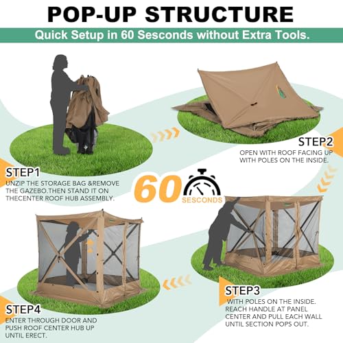 COBIZI 12x12ft Pop up Gazebo Screen Tent Screen House for Camping, Camping Outdoor Screened Gazebo, Canopy Tent