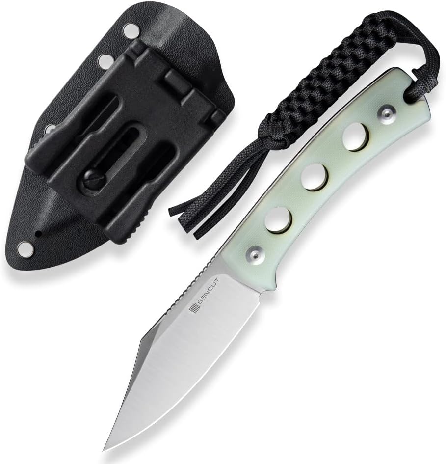 SENCUT Waxahachie Fixed Blade Knife , Full Tang Clip Point Satin 9Cr18MoV Blade with G10 Handle , Kydex Sheath, Waist T-clip for EDC Survival&nbsp